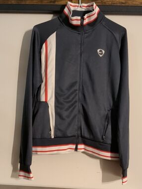 Nike Gray  Bomber Jacket with Red & White Stripe Accents